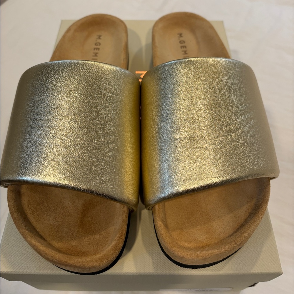 M. Gemi Metallic Gold Slide Sandals